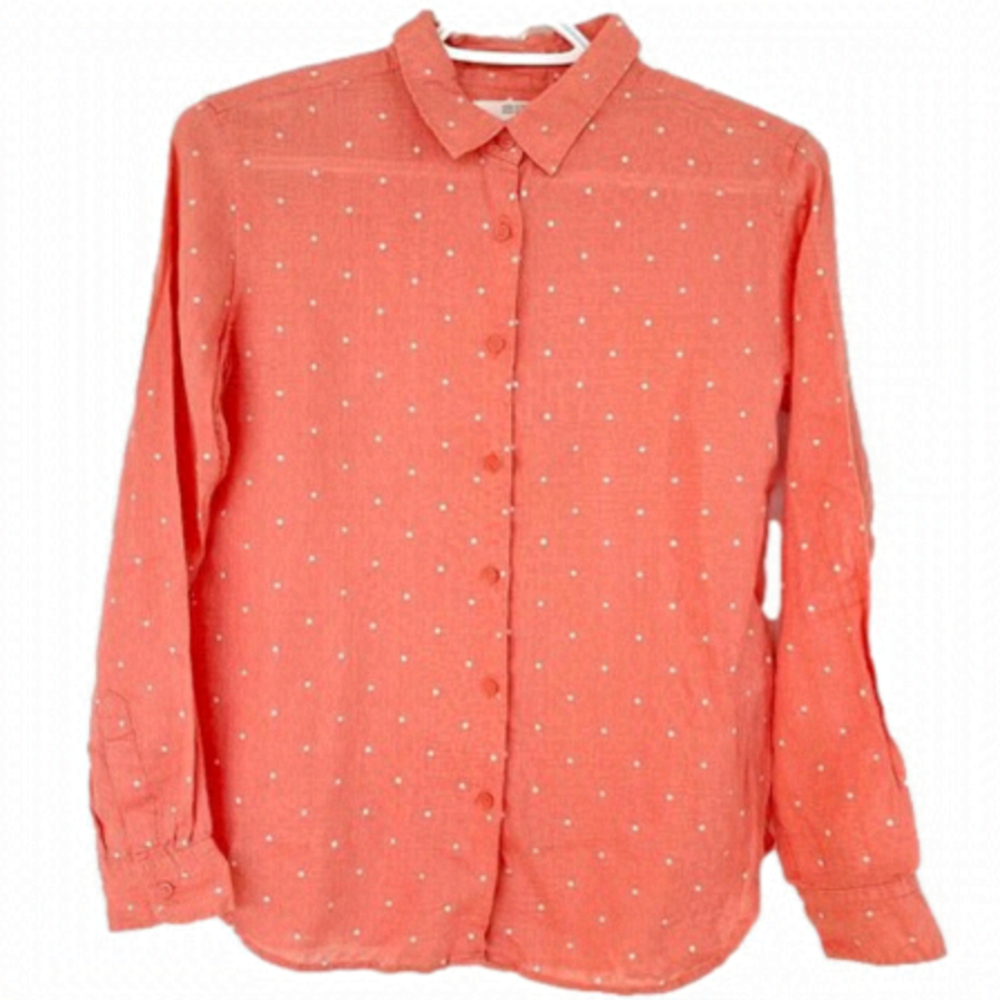 UNIQLO Linen Blouse Polka Dot Soft Pink Watermelon Red, Sz Xs